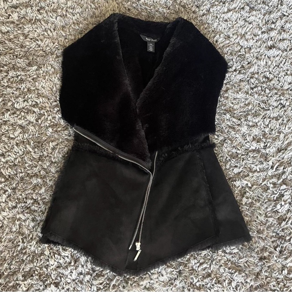 White House Black Market asymmetrical faux fur vest